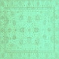 thumbnail image 1 of Ahgly Company Machine Washable Indoor Square Oriental Turquoise Blue Traditional Area Rugs, 8' Square, 1 of 4