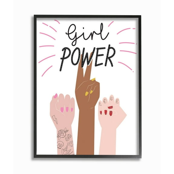 Stupell Industries Girl Power Motivational Phrase with Raised Fist Hand Poses Designed by Angela Nickeas