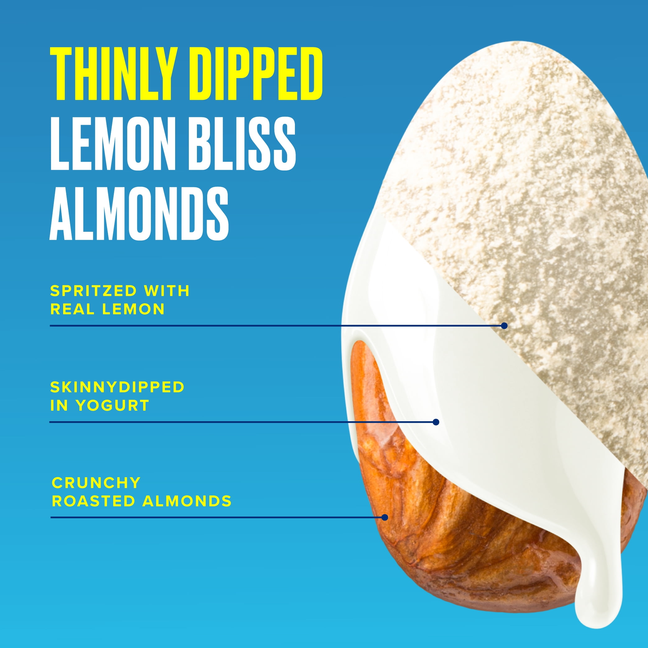 (3 pack) SkinnyDipped Lemon Bliss Yogurt Covered Almonds, Healthy Snack, Plant Protein, Gluten Free, 3.5 oz Resealable Bag