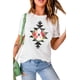 thumbnail image 3 of ABPHQTO Camiseta de manga corta con cuello redondo y estampado geométrico de flores blancas para mujer, 3 of 5
