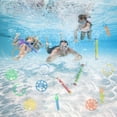thumbnail image 4 of 15Pc Underwater Swimming Pool Diving Toy Set With Sinking Rings Sticks And Seaweed Torpedo Robbers Summer Bath Time Fun Parent Child Interactive Game For Kids, 4 of 9