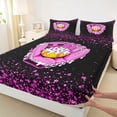 thumbnail image 3 of jejeloiu Cartoon Baseball Pattern Queen Sheet Sets,Pink Glitter Stars Print Bed Set For Girls Kids 4pcs, 3 of 7