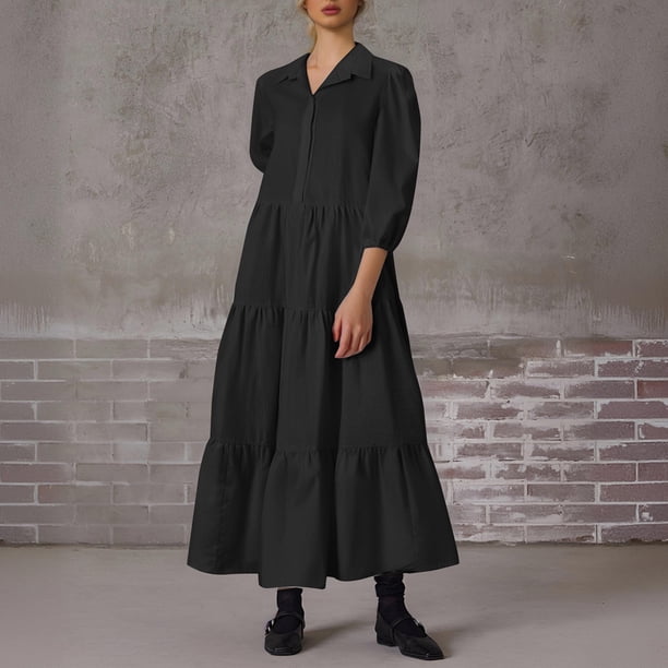 WILLBEST Vestidos Casuales Para Mujer 1 Vestido Camisero Informal Con Cuello Para Mujer, Falda Abombada, Ropa De Verano