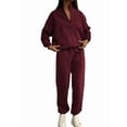 thumbnail image 2 of Conjunto Deportivo de 2 Piezas para Mujer: Sudadera de con Media Cremallera y Pantalón de Chándal Vino Tinto L, 2 of 8
