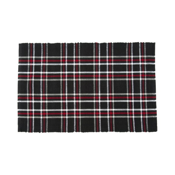Poinsettia Plaid Woven Single Placemat Black And Red Plaid, 13" x 19"