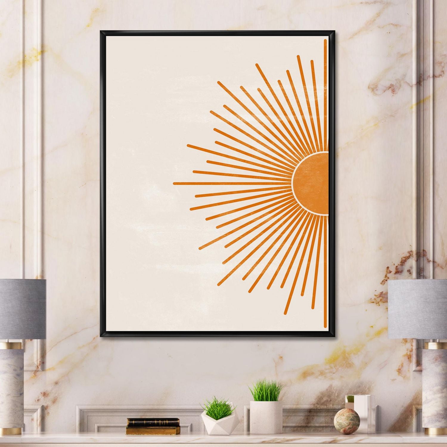 Designart Orange Sun Print I FLOAT FRAME WALL ART