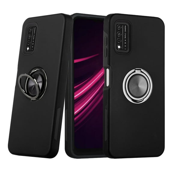 For T-Mobile REVVL V 2021 4G 6.52 / TMRVL4G Dual Layer Military Grade Drop Protection Ultra Slim Kickstand Case with Hidden Ring Holder Shockproof Protective Phone Case Black