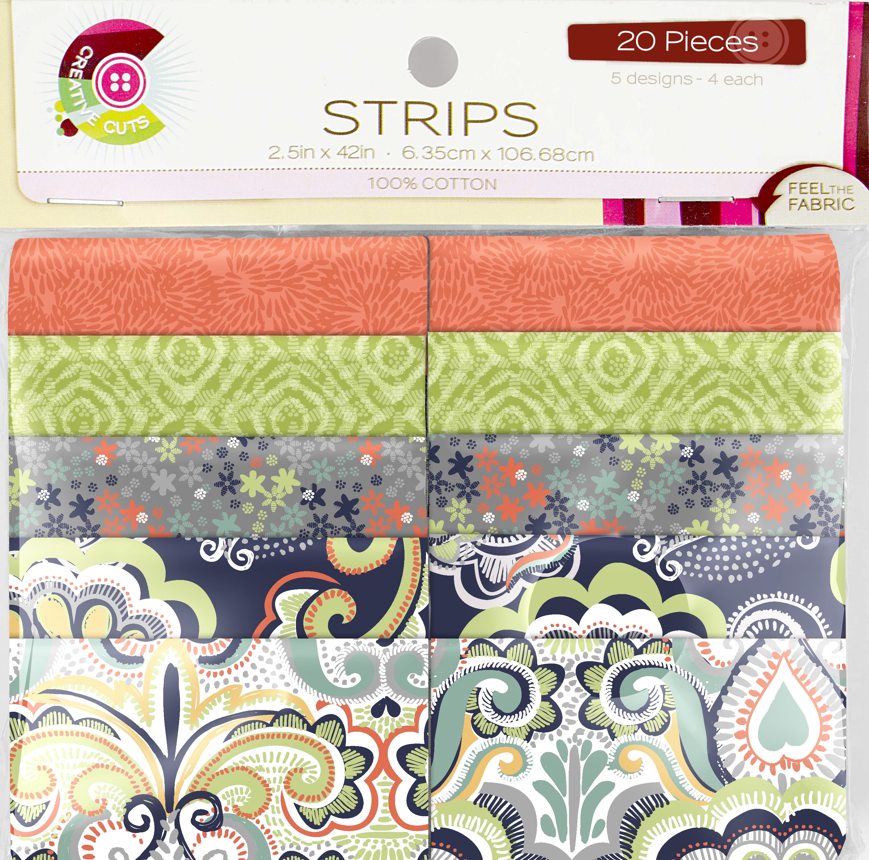 Fabric Editions, Cotton Fabric, 2.5"x42" Strips, 20pc, Amari Walmart