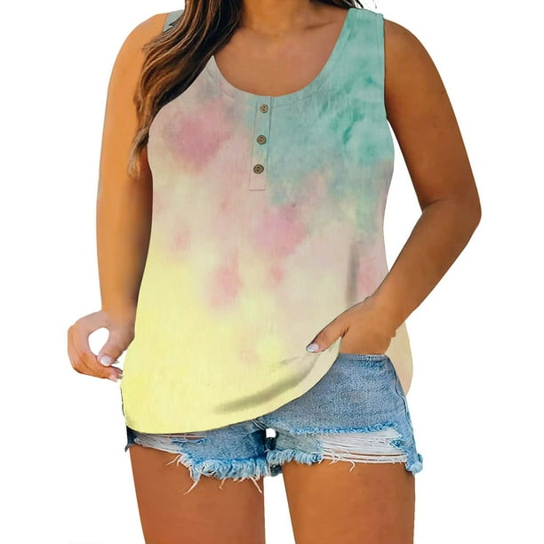 Womens Vest Baggy Womens Top Summer Women Sleeveless Floral Printed Button Plus Size Tank Tops Loose Crew Neck Vest T Adult Female Clothes Pink Size