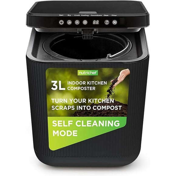 Nutrichef 3L Electric Kitchen Composter - Compost’s Organic Material & Food Scraps | Countertop Automatic Compost Bin | Dry, Crush, & Cooling Functions | Perfect for Kitchens & Apartments | Grey