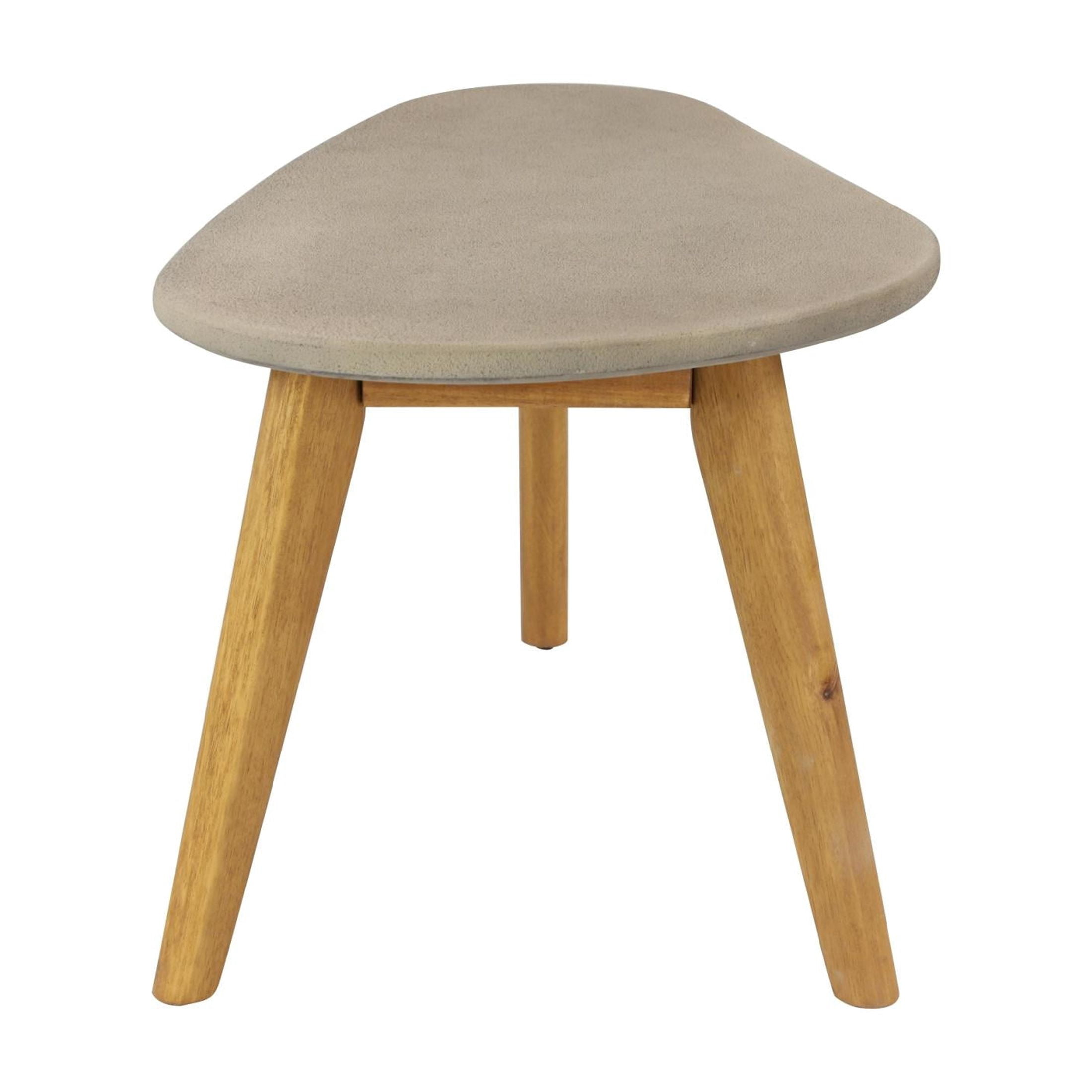 DecMode 29" x 16" Gray Cement Stone Concrete Inspired Angled Oval Outdoor Accent Table with Tapered Wood Legs, 1-Piece
