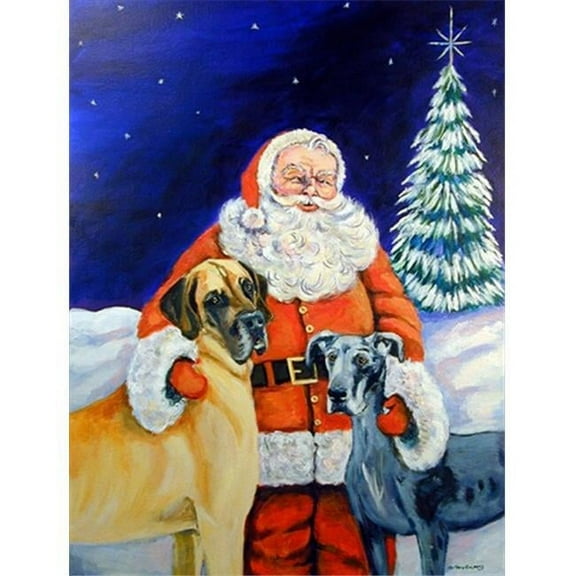 28 x 40 in. Santa Claus with Great Dane House Size Canvas Flag
