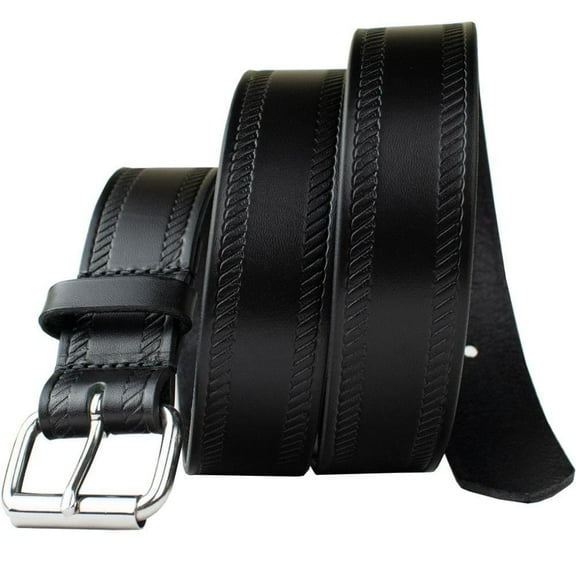 Nickel Smart Rope Embossed Black Leather Men's Belt