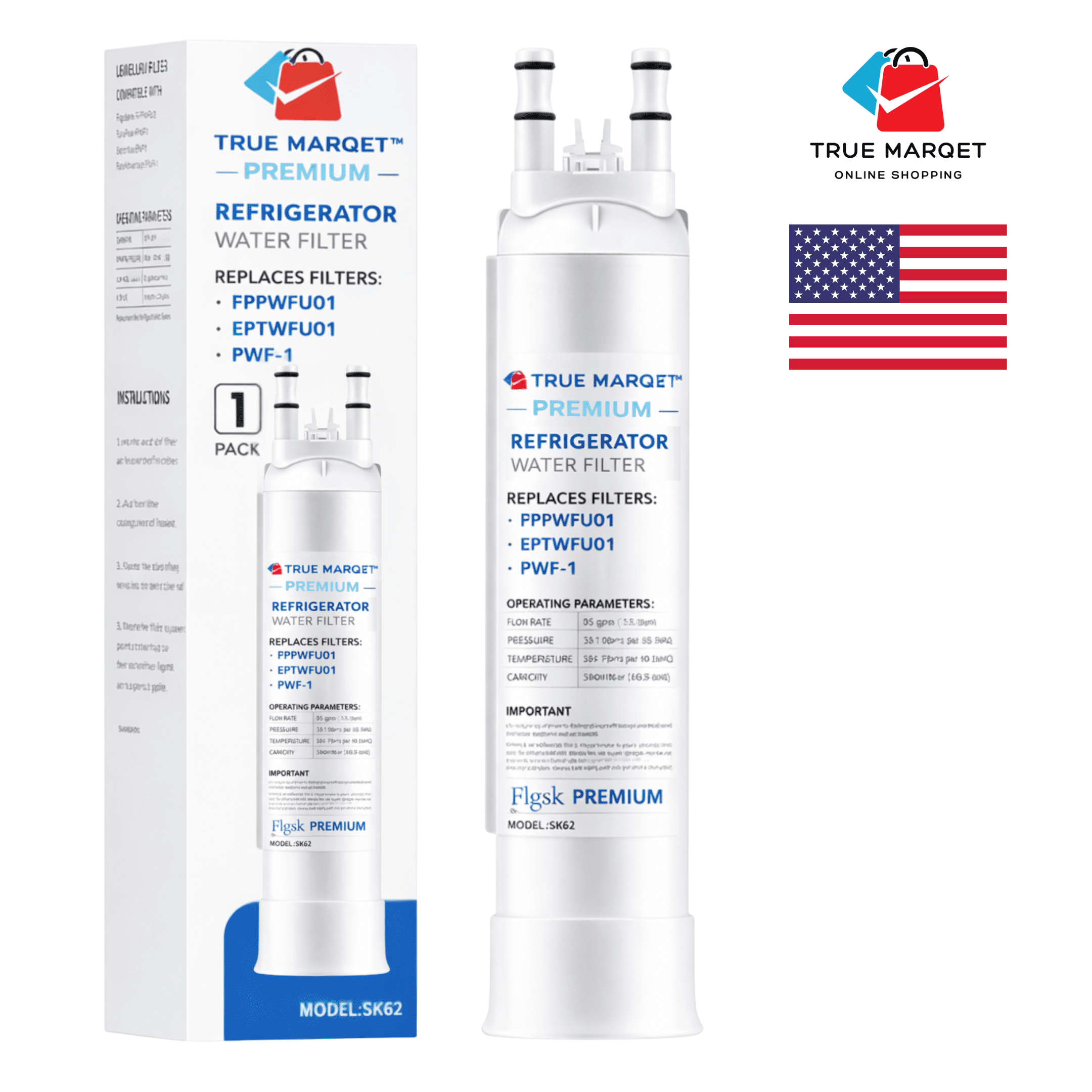 2 Pack Flgsk Water Filter Replacement For Frigidaire® FPPWFU01, Electrolux® EPPWFU01, PureAdvantage PurePour® PWF-1
