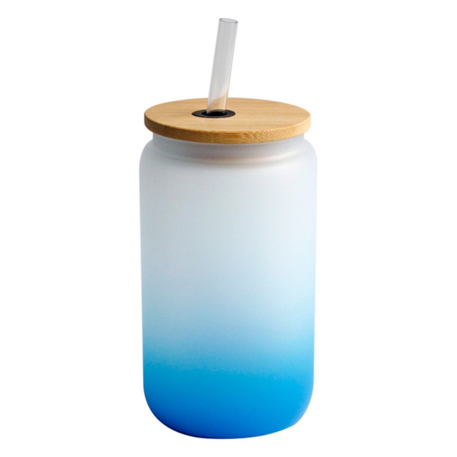 Drinking Glasses with Bamboo Lids and Glass Straw 12oz Can Shaped