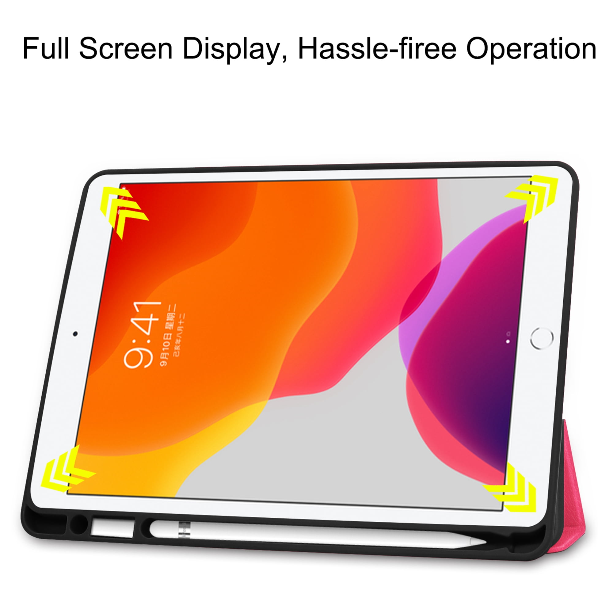 Dteck iPad 10.2 Case with Pencil Holder, iPad 7th Gen Case, Slim Fit PU Leather Trifold Smart Case Auto Wake Sleep, Flexible TPU Matte Back Cover For Apple iPad 7th Generation 10.2'' 2019, Hot Pink
