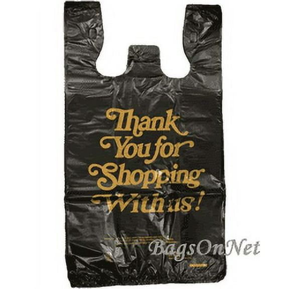 Small (8"W x 4" D x 15" H) Black Thank You Printed Shopping Bags