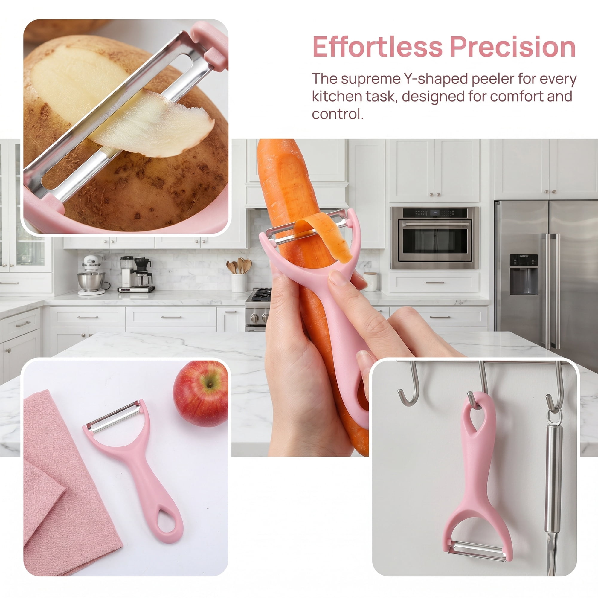 Unique Bargains Vegetable and Apple Peeler with Ergonomic Handle Pink 5.1x2.4 inch