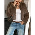 thumbnail image 4 of Cropped Faux Fur Jacket Long Sleeve Open Front Cardigan Casual Parka Short Coat Brown XL, 4 of 6