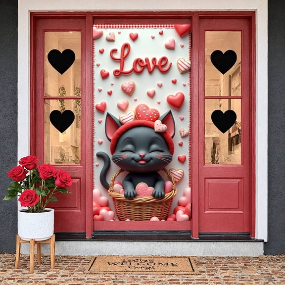 Pink Flamingo Happy Valentine's Day Banner Red Roses Romantic Design Heart Elements Gold Glitter for Couples Romantic Party Indoor Decoration Valentine's Celebration