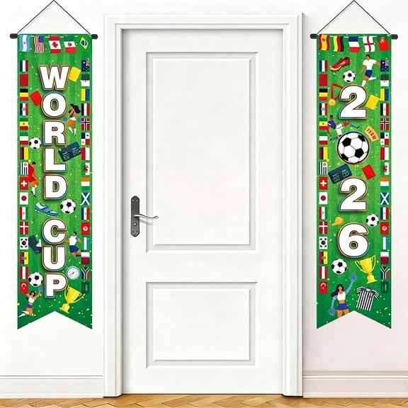World Flag Banner Welcome Sign, World Bunting Porch Sign for Soccer Game Party Decorations, 2Pcs