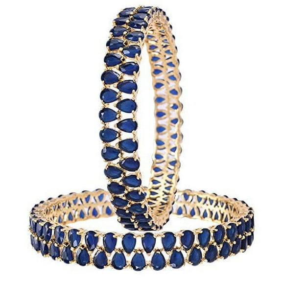 Ratnavali Jewels CZ Zirconia Gold Tone Blue Diamond Elegant Bollywood Indian Bangles Jewelry Women