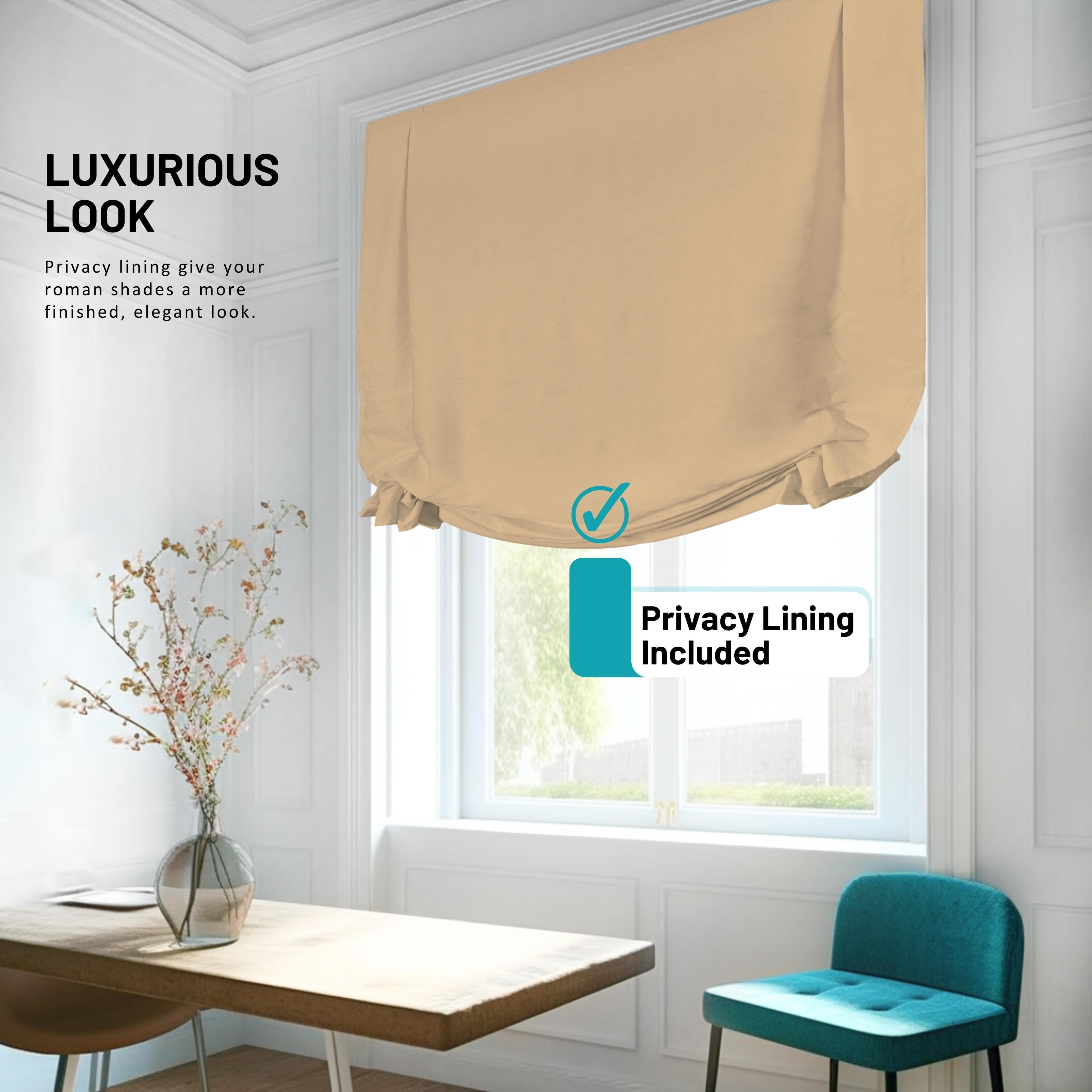 Chicology Cordless Roman Shades, Khaki (Tulip), 23"W X 64"H