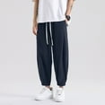 thumbnail image 2 of JTieacloth Mens Casual Linen Pants Men's Summer Fashion Solid Color Casual Pants Cropped Leg Pants Men's Clothing Blue, 2 of 6
