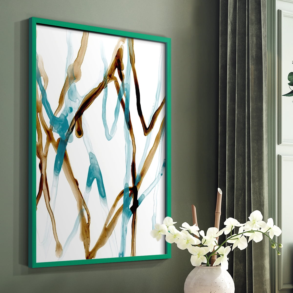 Runnel XVIII Framed Print in Green Solid Wood Framed Print No Nail Hanging