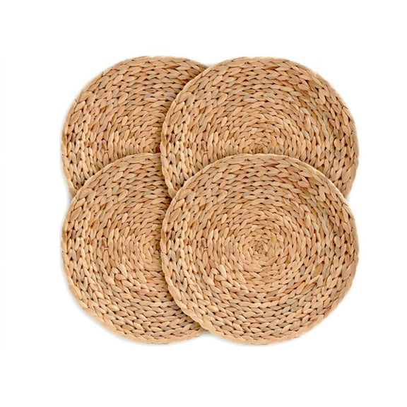 Woven Placemats Set of 4, Round Placemats for Dining Table, 100% Water Hyacinth, Natural Farmhouse Braided Placemat Wicker Rustic Place Mats, Home,Wedding,Perfect for Indoor Outdoor 10“