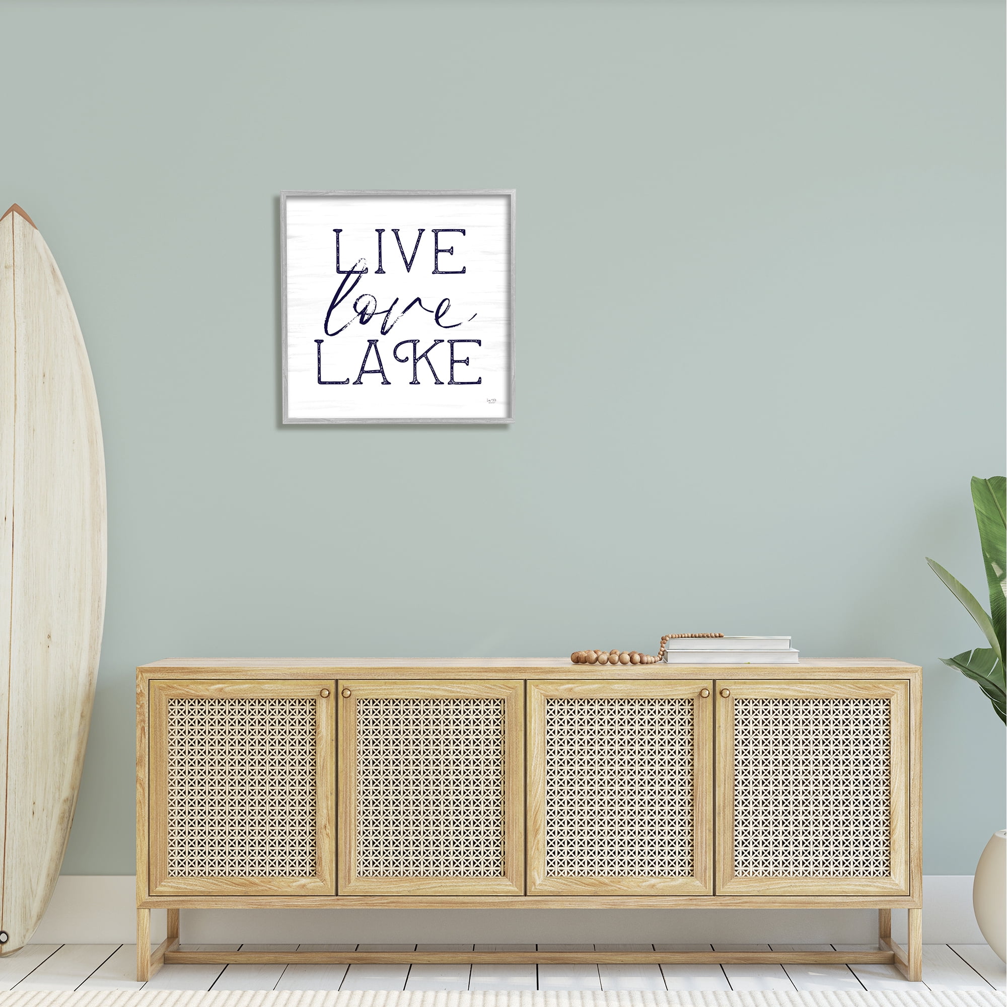 Stupell Live Love Lake Rustic Nautical Landscape Painting Gray Framed Art Print Wall Art
