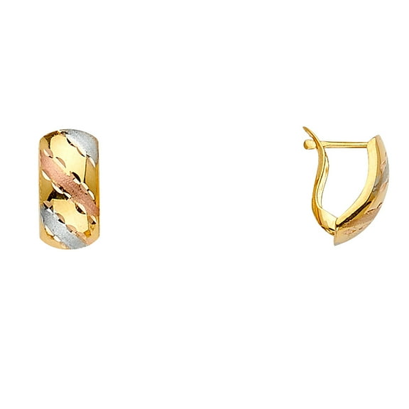 Wellingsale Ladies 14k 3 Tri Color White Yellow and Rose Gold Polished 6mm Half Huggie Hoop Earrings (13 x 10 mm)