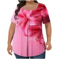 thumbnail image 3 of JURANMO Prime By Hour Oversized Shirts for Women Graphic Tees Tops Loose Fit Front Pleated Tunic Blouses Summer Short Sleeve Tshirts Casual Square Neck Pullover Pink XXXXXL, 3 of 6
