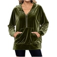 thumbnail image 1 of Sudadera con Capucha y Media Cremallera de Terciopelo para Mujer, Estilo Informal, Larga, con Bolsillos Verde L, 1 of 7
