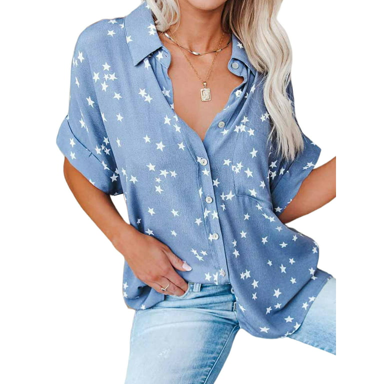 Niuer Women Solid Color Button Down Tunic Shirt Ladies Loose Tops