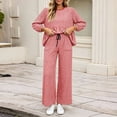 thumbnail image 4 of Asgosdo Women Two Piece Outfits Boho Grid Ruffle Long Sleeve Top and Wide Leg Pant with Pocket Casual Fall Winter Matching Lounge Sets, 4 of 6