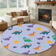 thumbnail image 3 of 6ft Washable Round Rug, Green Dinosaur Non-Slip Circle Area Rug for Living Room Bedroom, Cartoon Blue Animal Sun Cloud Purple Background Indoor Floor Mat for Home Decor, 3 of 9