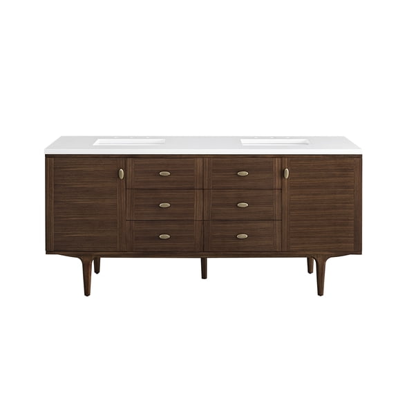 James Martin 670-V72-WLT-3WZ Double Vanity Mid-Century Walnut w/ White Zeus Top