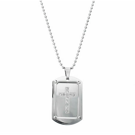 Men's Stainless Steel Dog Tag and Cross Pendant, 24"