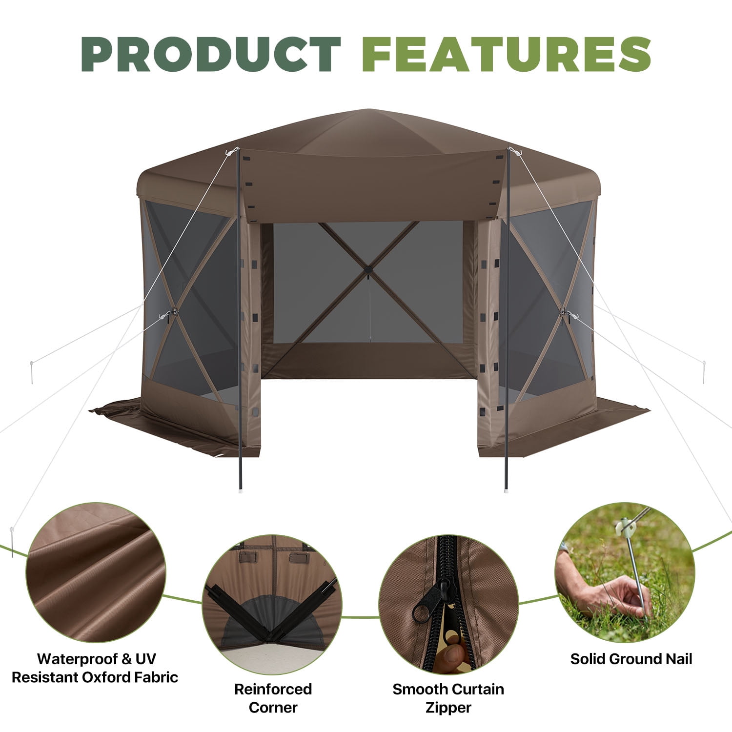 BaPiPro 12x12 FT Pop Up Gazebo with Removable Top for Stargazing, Outdoor Screen House with Sidewalls & Netting, Waterproof Canopy Tent for Patio, Backyard, Camping, Brown