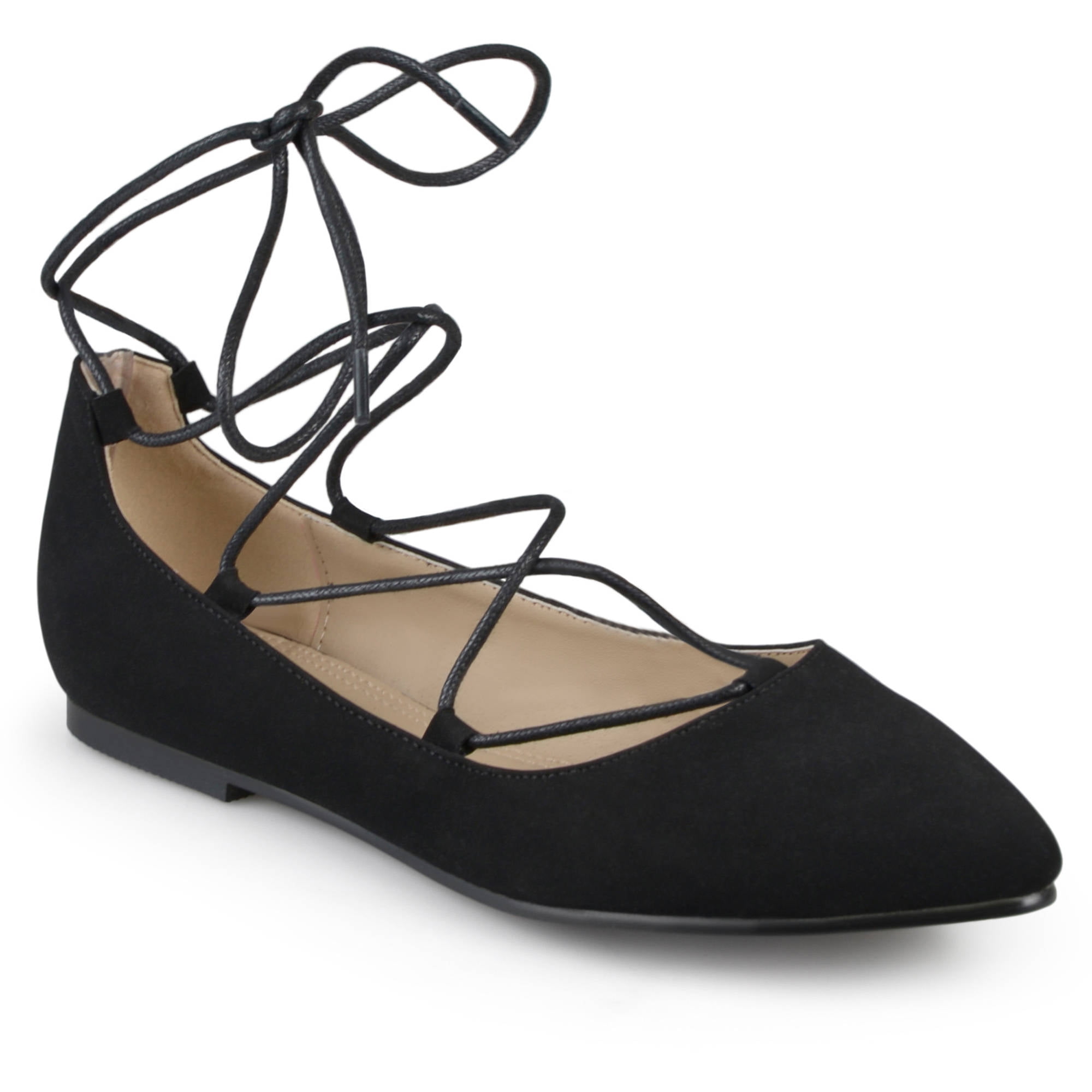 pointed toe tie up flats