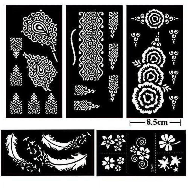 Henna Tattoo Stencil Kit,16 Sheets Henna Tattoo sticker for hands,legs, and  other parts of the body. Glitter Airbrush Diy Tattooing Template, Indian