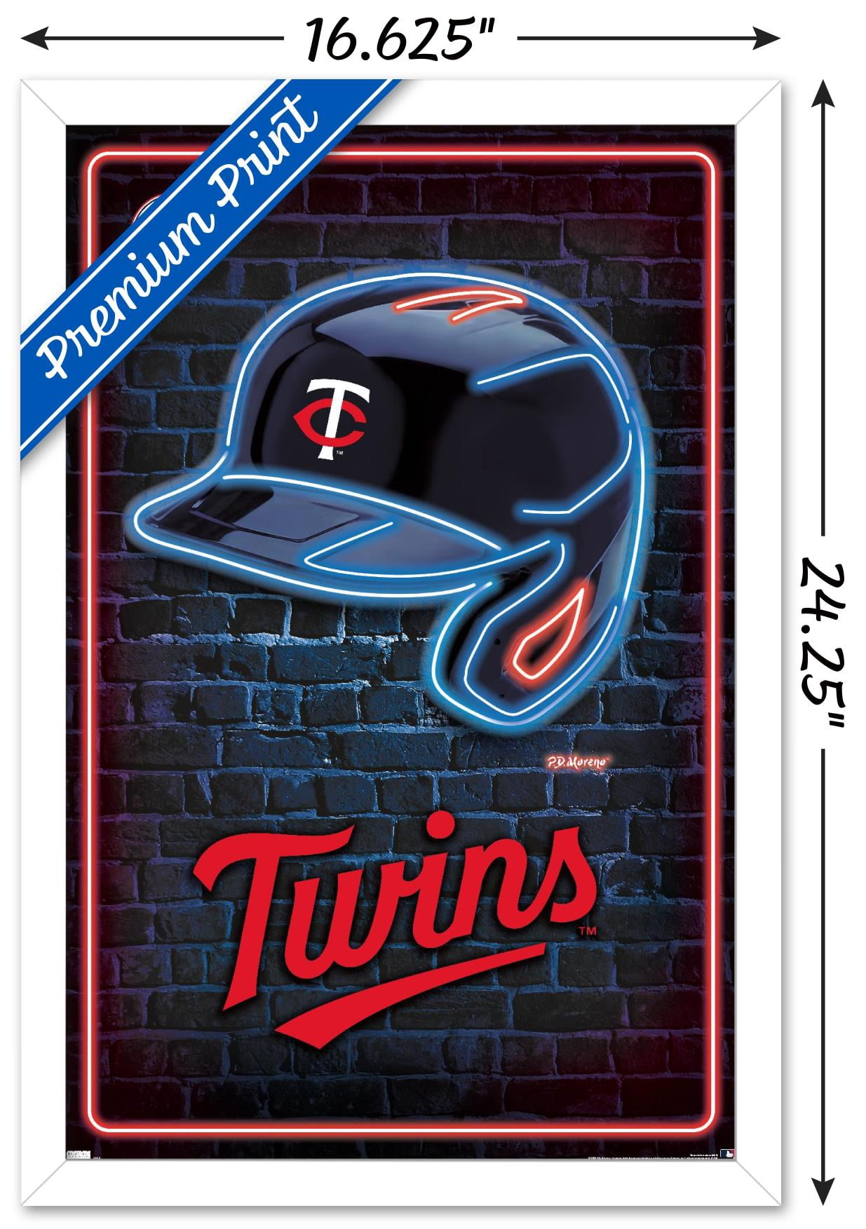 MLB Minnesota Twins - Neon Helmet 23 Wall Poster, 14.725" x 22.375" Framed