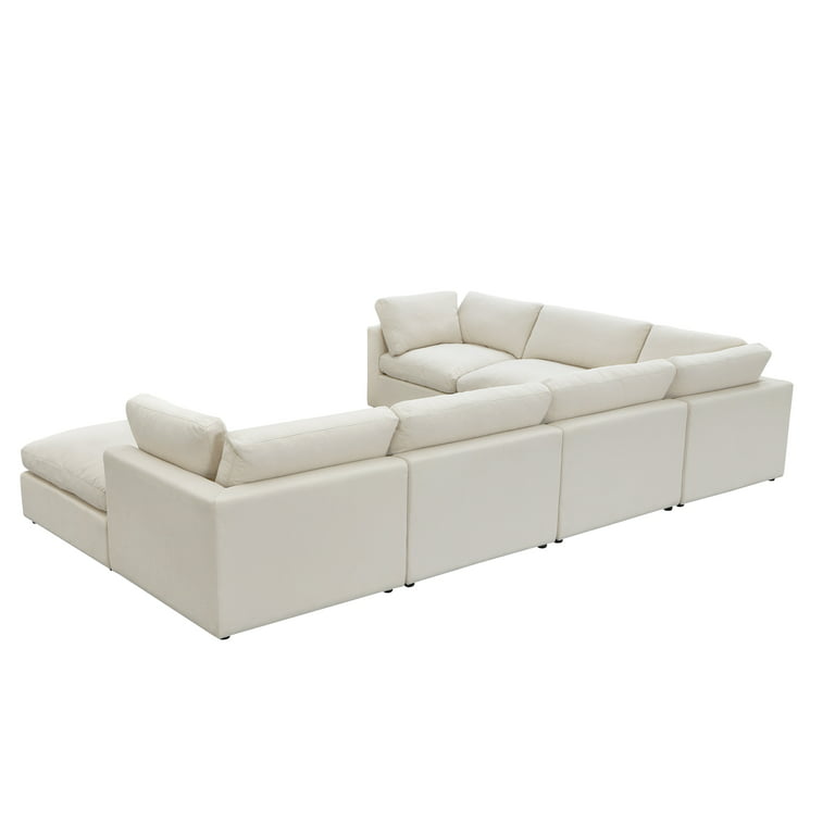 Rustic Manor Saniyah Cream White Linen Modular U-Sofa Chaise Sectional 