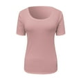 thumbnail image 4 of Tiqkatyck Women Short Sleeve Tops, Women Short Sleeve Scoop Neck Ribbed Fitted Knit Shirt Basic Tight T-shirts Henley Solid Color Summer Tops, Going Out Tops Womens Fashion Pink S, 4 of 4