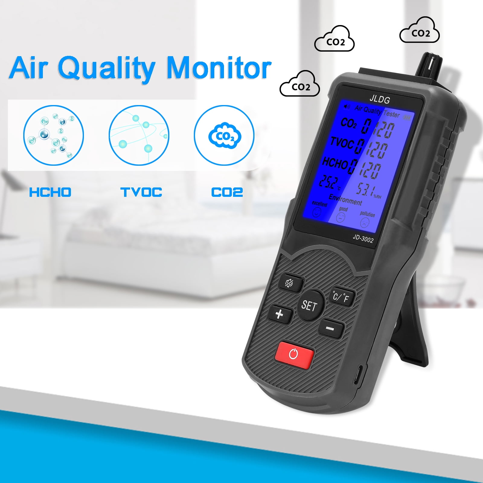 Air Multifunctional Air Quality Tester CO2 TVOC Meter Temperature Humidity Measuring Device