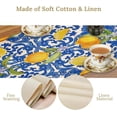 thumbnail image 5 of Italy Blue Tile Lemon Table Runner, Italian Navy Blue Burlap Watercolor Lemon Olive Summer Fruit Dinner Table Runners Farmhouse Coffee Table Home Kitchen Dresser Decor for Party Holiday 13"x108", 5 of 6