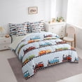thumbnail image 2 of Castle Fairy Cartoon Vintage Train Twin Bedding Sets 7-Piece for Kids, Colorful Locomotive Bedding Comforter Set for Bedroom, Blue Red Green,Grey Reversible, 2 of 7