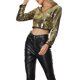 thumbnail image 4 of TOP CROP CON LENTEJUELAS INSPIRADOR CHIC DE MANGA LARGA Y CUELLO EN V BRILLANTE Y RELUCIENTE PARA MUJER TALLA M ORO, 4 of 5