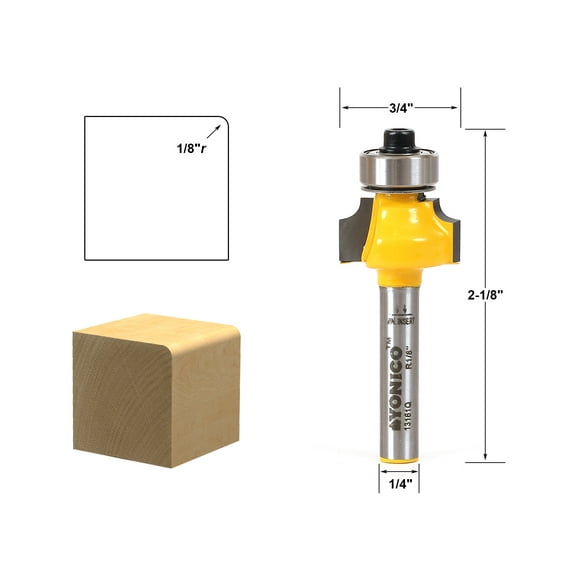 1/8" Radius Round Over Edge Forming Router Bit - 1/4" Shank - Yonico 13161q